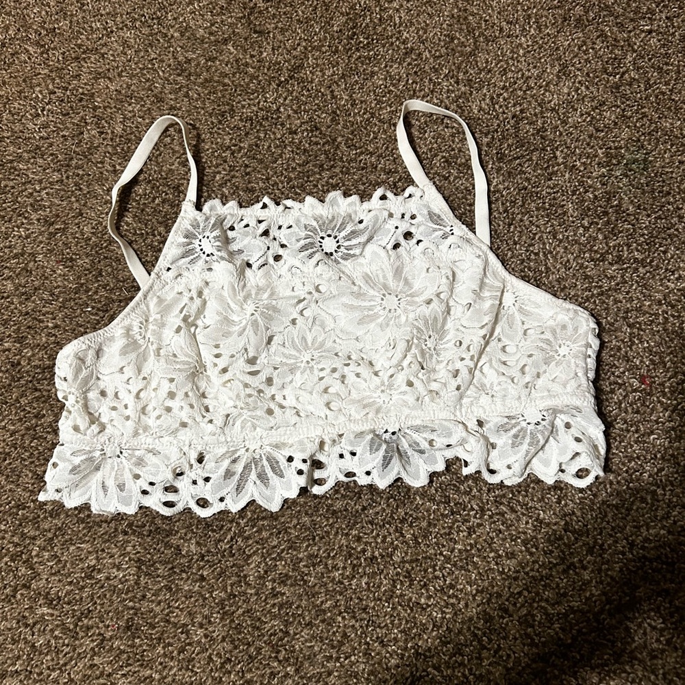 aerie White Floral Eyelet Lace Bralette